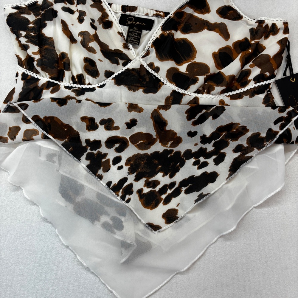 Japna Camisole Top Women Medium Brown Cow Print Handkerchief Hem Western Boho - Picture 5 of 10
